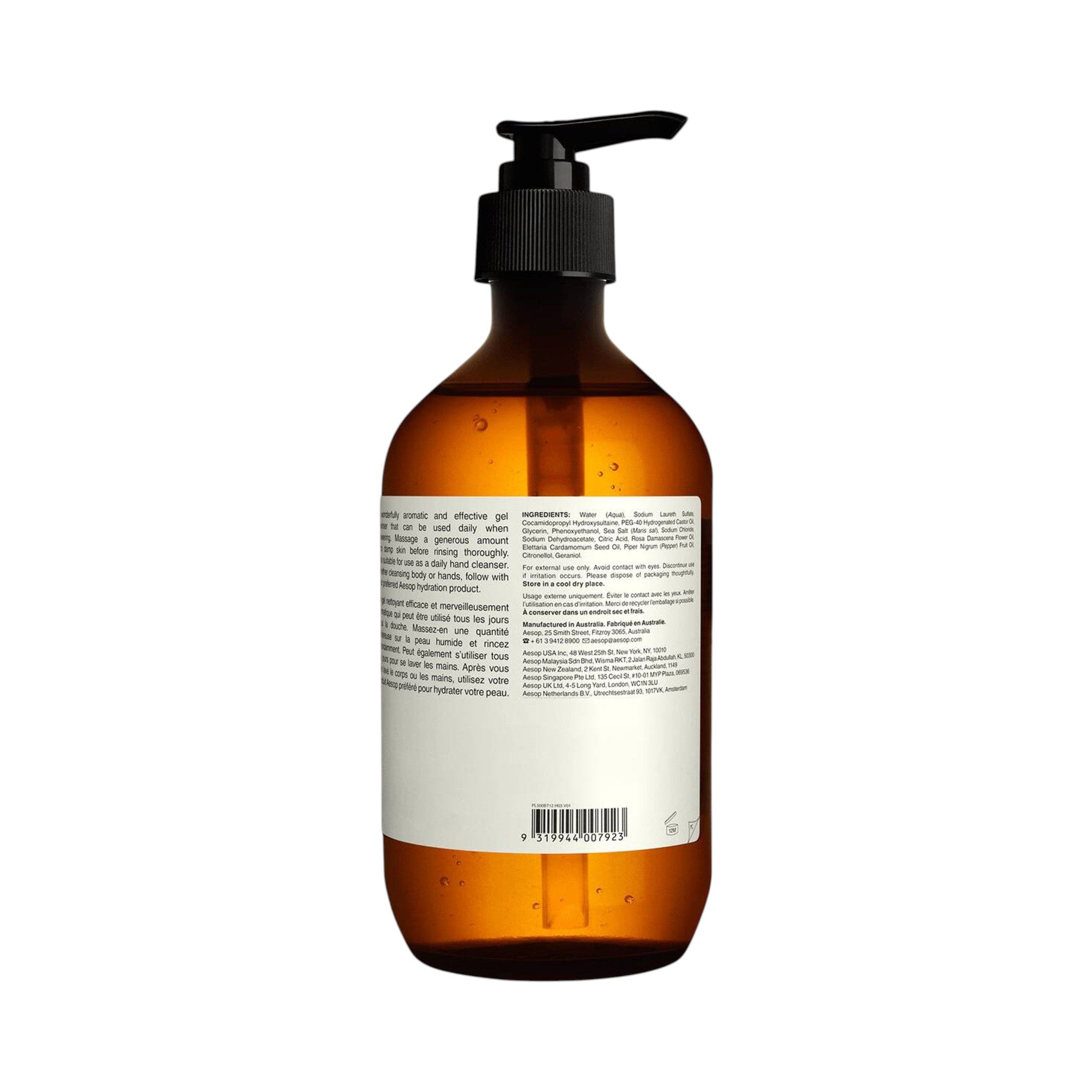 Aesop A Rose By Any Other Name body cleanser sprchový gél v 500ml hnedej plastovej fľaši s pumpičkou - predný pohľad